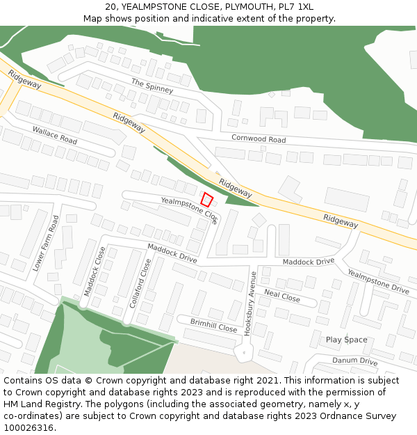 20, YEALMPSTONE CLOSE, PLYMOUTH, PL7 1XL: Location map and indicative extent of plot