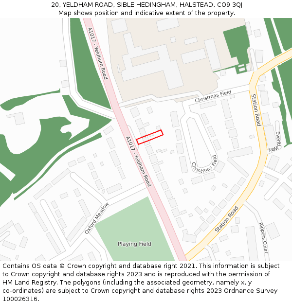 20, YELDHAM ROAD, SIBLE HEDINGHAM, HALSTEAD, CO9 3QJ: Location map and indicative extent of plot