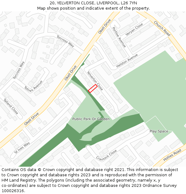 20, YELVERTON CLOSE, LIVERPOOL, L26 7YN: Location map and indicative extent of plot