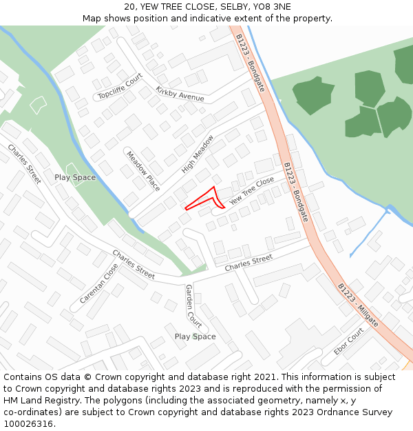 20, YEW TREE CLOSE, SELBY, YO8 3NE: Location map and indicative extent of plot