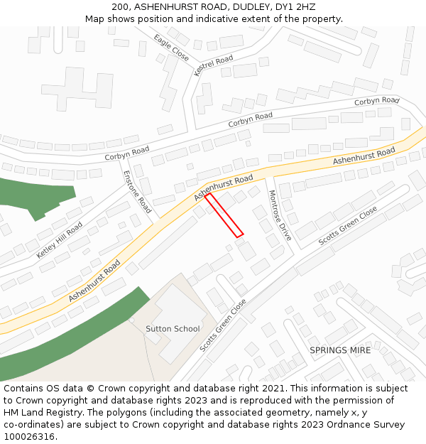 200, ASHENHURST ROAD, DUDLEY, DY1 2HZ: Location map and indicative extent of plot