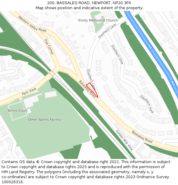 200, BASSALEG ROAD, NEWPORT, NP20 3PX: Location map and indicative extent of plot