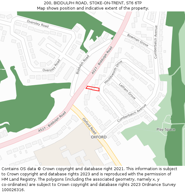 200, BIDDULPH ROAD, STOKE-ON-TRENT, ST6 6TP: Location map and indicative extent of plot