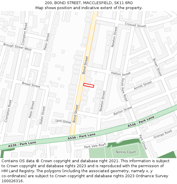 200, BOND STREET, MACCLESFIELD, SK11 6RG: Location map and indicative extent of plot