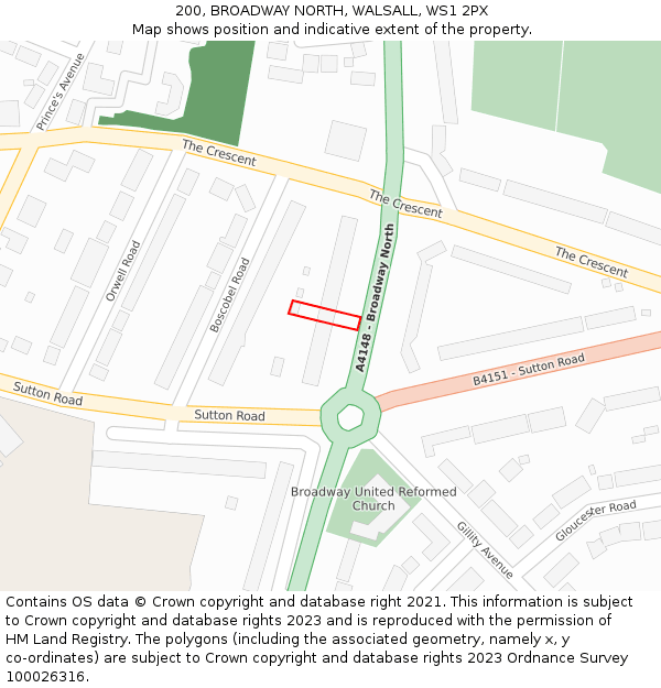 200, BROADWAY NORTH, WALSALL, WS1 2PX: Location map and indicative extent of plot