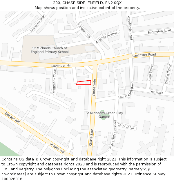 200, CHASE SIDE, ENFIELD, EN2 0QX: Location map and indicative extent of plot