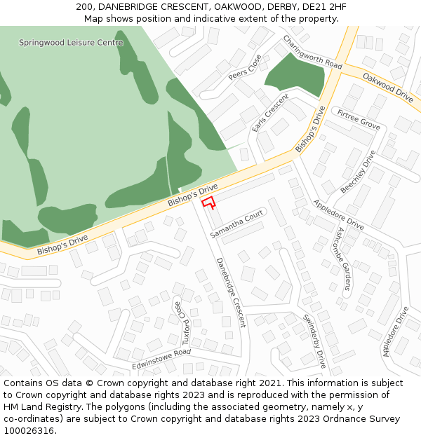 200, DANEBRIDGE CRESCENT, OAKWOOD, DERBY, DE21 2HF: Location map and indicative extent of plot