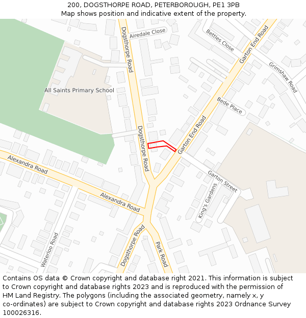 200, DOGSTHORPE ROAD, PETERBOROUGH, PE1 3PB: Location map and indicative extent of plot