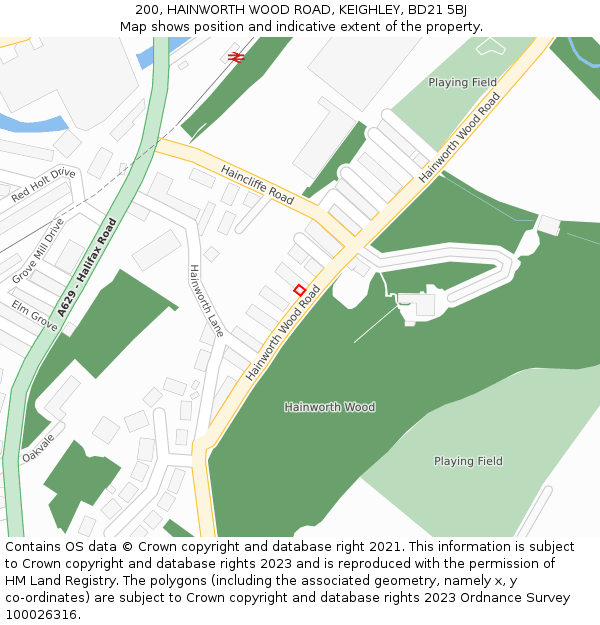 200, HAINWORTH WOOD ROAD, KEIGHLEY, BD21 5BJ: Location map and indicative extent of plot