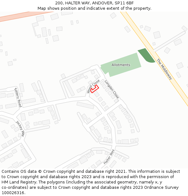 200, HALTER WAY, ANDOVER, SP11 6BF: Location map and indicative extent of plot