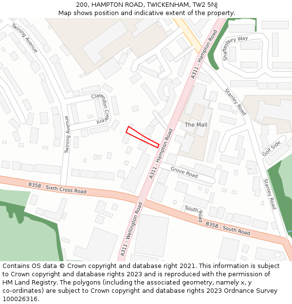 200, HAMPTON ROAD, TWICKENHAM, TW2 5NJ: Location map and indicative extent of plot