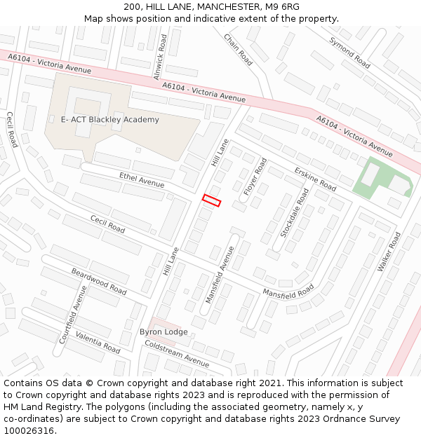 200, HILL LANE, MANCHESTER, M9 6RG: Location map and indicative extent of plot