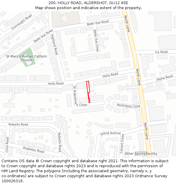200, HOLLY ROAD, ALDERSHOT, GU12 4SE: Location map and indicative extent of plot