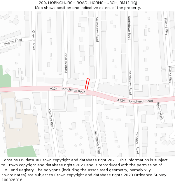 200, HORNCHURCH ROAD, HORNCHURCH, RM11 1QJ: Location map and indicative extent of plot