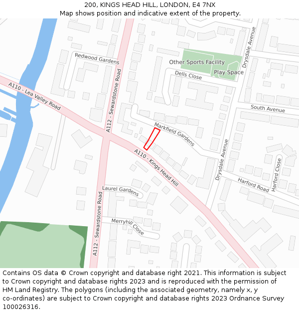 200, KINGS HEAD HILL, LONDON, E4 7NX: Location map and indicative extent of plot