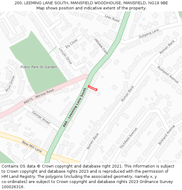 200, LEEMING LANE SOUTH, MANSFIELD WOODHOUSE, MANSFIELD, NG19 9BE: Location map and indicative extent of plot