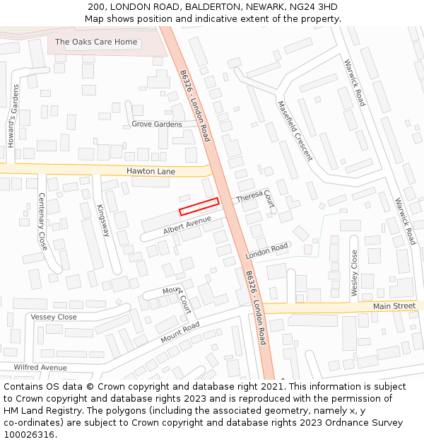 200, LONDON ROAD, BALDERTON, NEWARK, NG24 3HD: Location map and indicative extent of plot