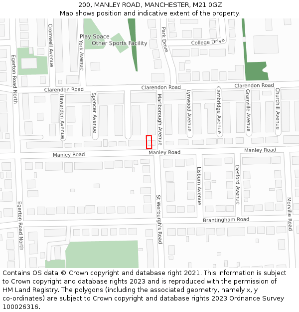 200, MANLEY ROAD, MANCHESTER, M21 0GZ: Location map and indicative extent of plot