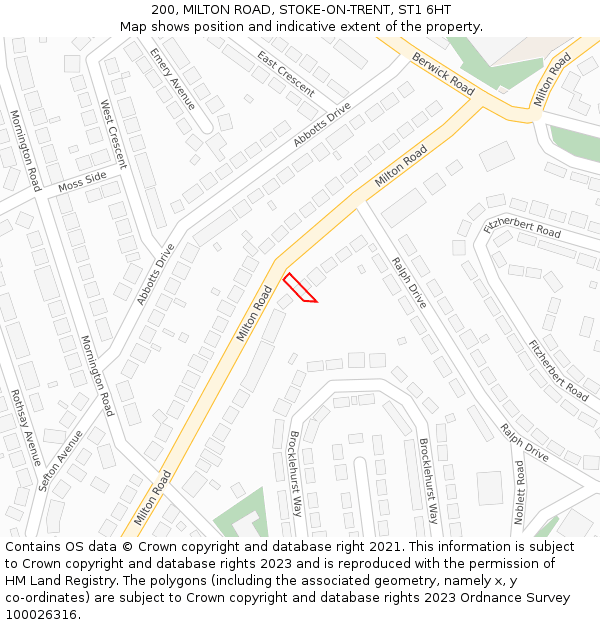 200, MILTON ROAD, STOKE-ON-TRENT, ST1 6HT: Location map and indicative extent of plot