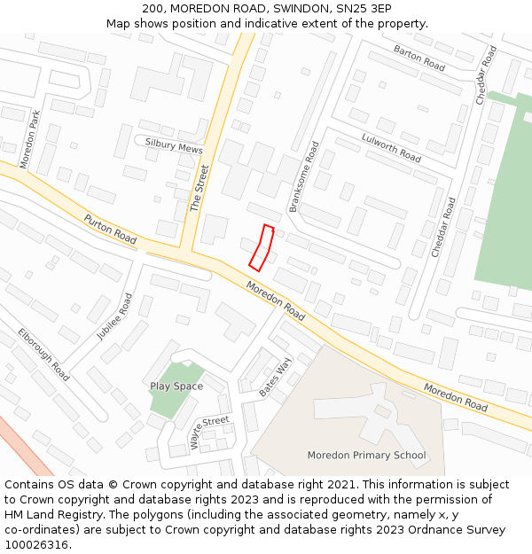 200, MOREDON ROAD, SWINDON, SN25 3EP: Location map and indicative extent of plot