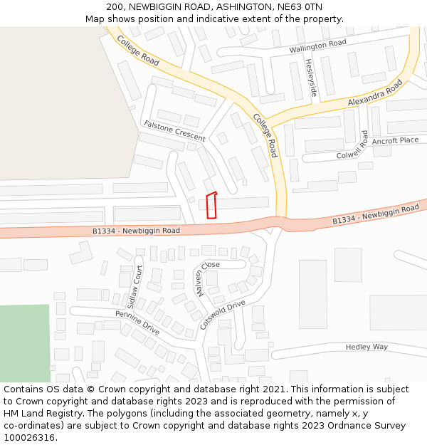 200, NEWBIGGIN ROAD, ASHINGTON, NE63 0TN: Location map and indicative extent of plot