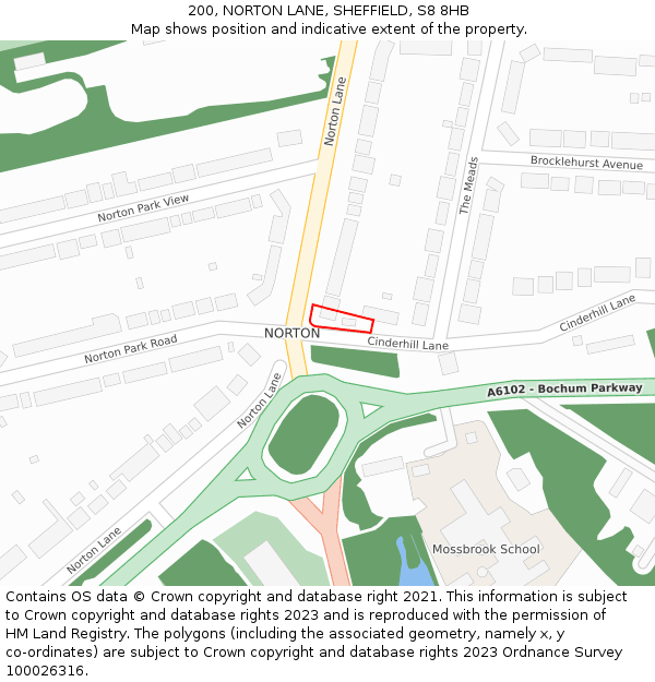 200, NORTON LANE, SHEFFIELD, S8 8HB: Location map and indicative extent of plot
