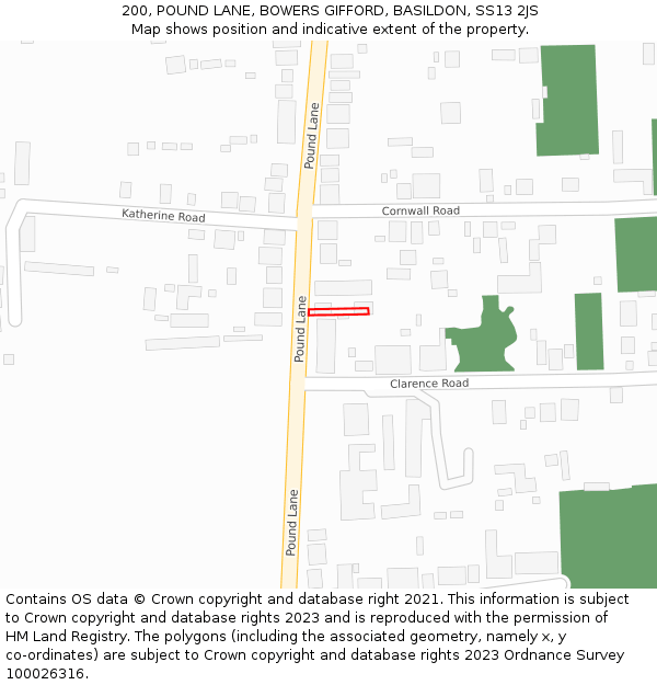 200, POUND LANE, BOWERS GIFFORD, BASILDON, SS13 2JS: Location map and indicative extent of plot