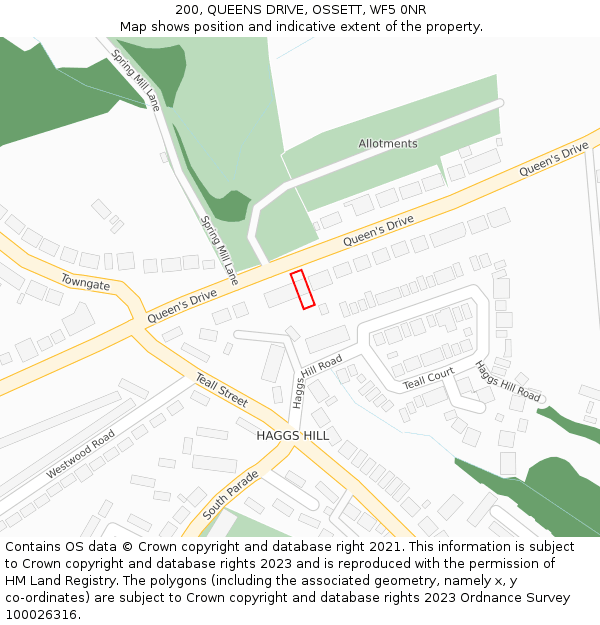 200, QUEENS DRIVE, OSSETT, WF5 0NR: Location map and indicative extent of plot