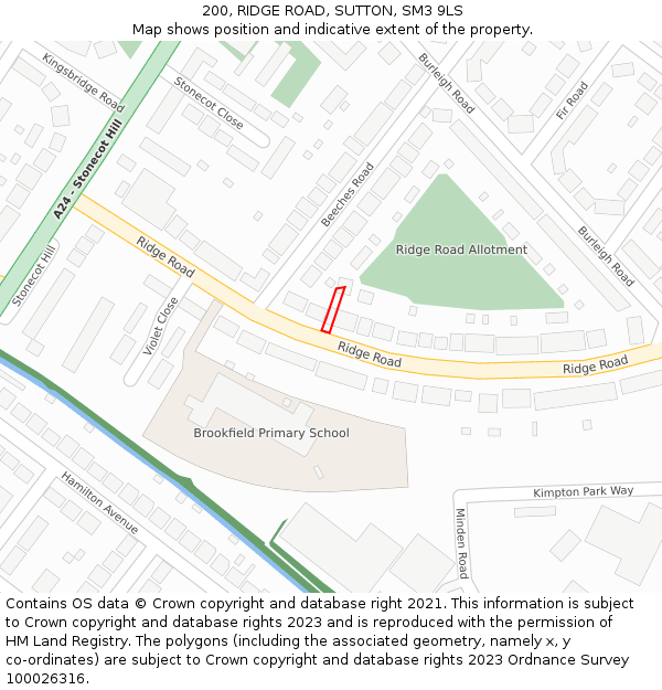 200, RIDGE ROAD, SUTTON, SM3 9LS: Location map and indicative extent of plot