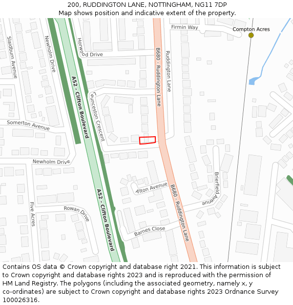 200, RUDDINGTON LANE, NOTTINGHAM, NG11 7DP: Location map and indicative extent of plot