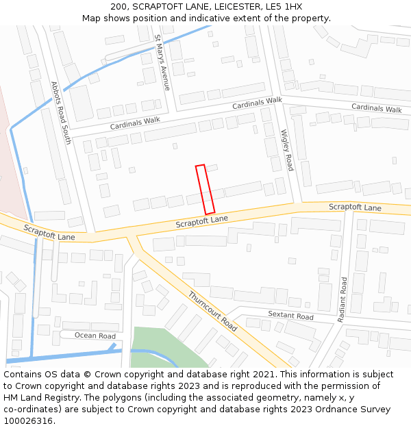 200, SCRAPTOFT LANE, LEICESTER, LE5 1HX: Location map and indicative extent of plot