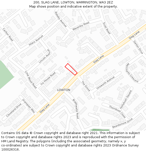 200, SLAG LANE, LOWTON, WARRINGTON, WA3 2EZ: Location map and indicative extent of plot