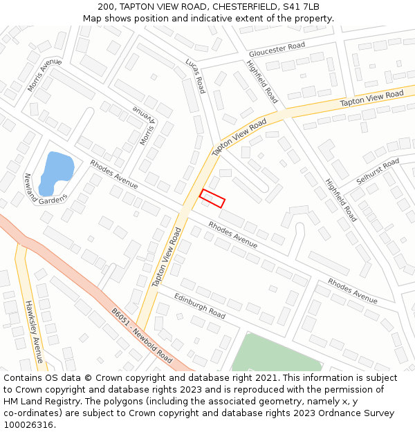 200, TAPTON VIEW ROAD, CHESTERFIELD, S41 7LB: Location map and indicative extent of plot