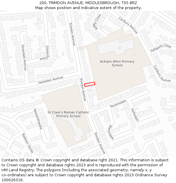 200, TRIMDON AVENUE, MIDDLESBROUGH, TS5 8RZ: Location map and indicative extent of plot