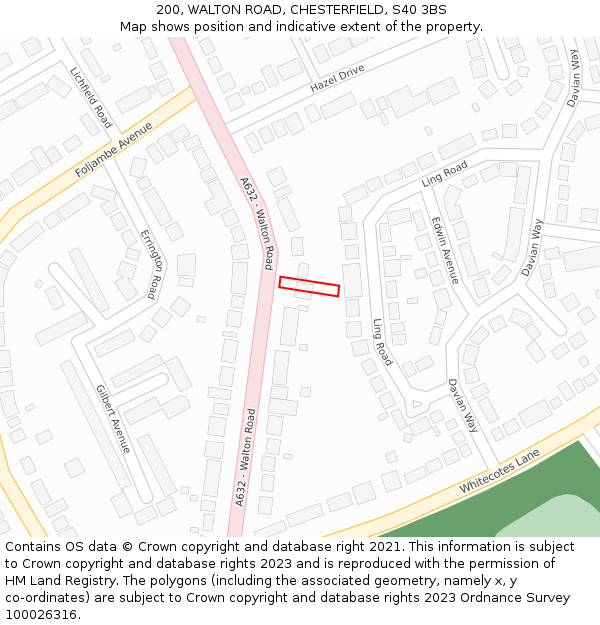 200, WALTON ROAD, CHESTERFIELD, S40 3BS: Location map and indicative extent of plot