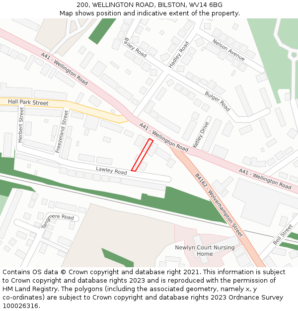 200, WELLINGTON ROAD, BILSTON, WV14 6BG: Location map and indicative extent of plot