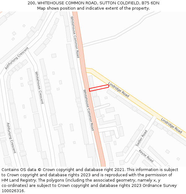 200, WHITEHOUSE COMMON ROAD, SUTTON COLDFIELD, B75 6DN: Location map and indicative extent of plot