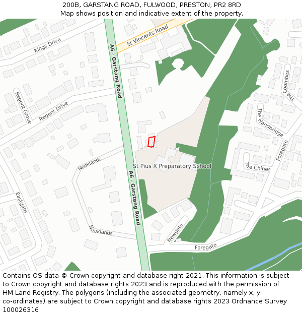 200B, GARSTANG ROAD, FULWOOD, PRESTON, PR2 8RD: Location map and indicative extent of plot