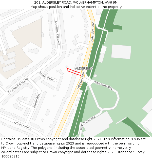 201, ALDERSLEY ROAD, WOLVERHAMPTON, WV6 9NJ: Location map and indicative extent of plot