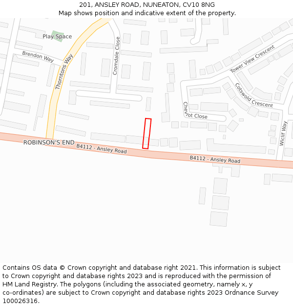 201, ANSLEY ROAD, NUNEATON, CV10 8NG: Location map and indicative extent of plot