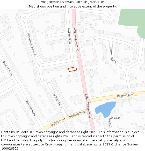 201, BEDFORD ROAD, HITCHIN, SG5 2UD: Location map and indicative extent of plot