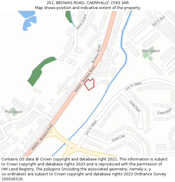 201, BEDWAS ROAD, CAERPHILLY, CF83 3AR: Location map and indicative extent of plot