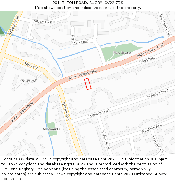 201, BILTON ROAD, RUGBY, CV22 7DS: Location map and indicative extent of plot