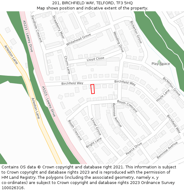 201, BIRCHFIELD WAY, TELFORD, TF3 5HQ: Location map and indicative extent of plot