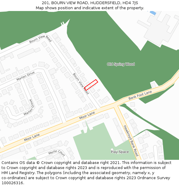 201, BOURN VIEW ROAD, HUDDERSFIELD, HD4 7JS: Location map and indicative extent of plot