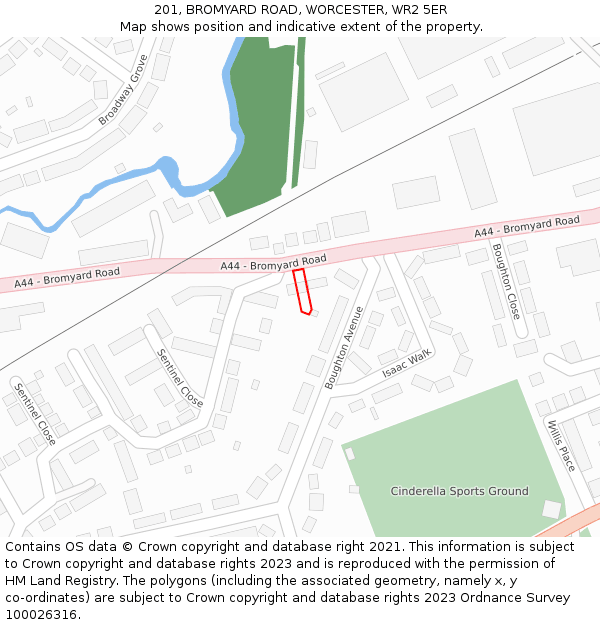 201, BROMYARD ROAD, WORCESTER, WR2 5ER: Location map and indicative extent of plot