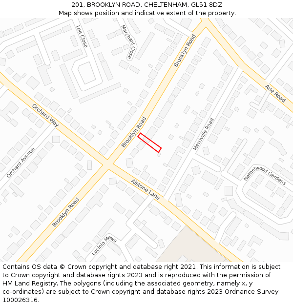 201, BROOKLYN ROAD, CHELTENHAM, GL51 8DZ: Location map and indicative extent of plot