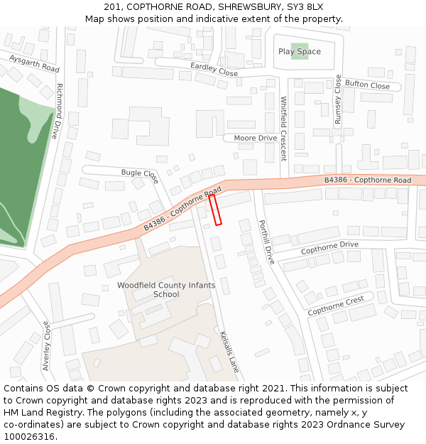 201, COPTHORNE ROAD, SHREWSBURY, SY3 8LX: Location map and indicative extent of plot