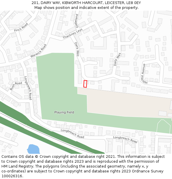 201, DAIRY WAY, KIBWORTH HARCOURT, LEICESTER, LE8 0EY: Location map and indicative extent of plot