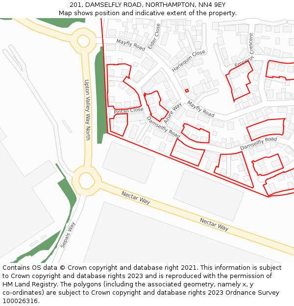 201, DAMSELFLY ROAD, NORTHAMPTON, NN4 9EY: Location map and indicative extent of plot